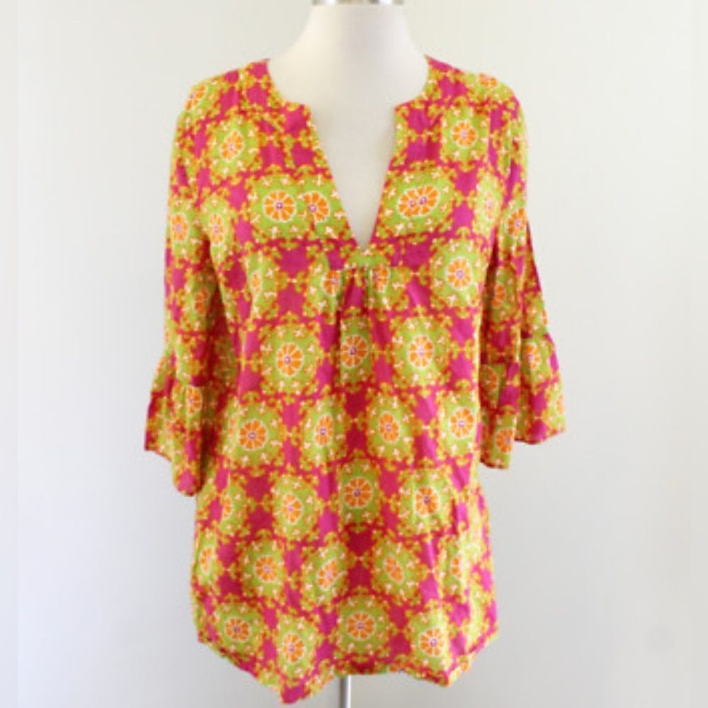 J. Crew 100% Cotton Lightweight Pink Yellow Babydoll Top size Small - Picture 1 of 6
